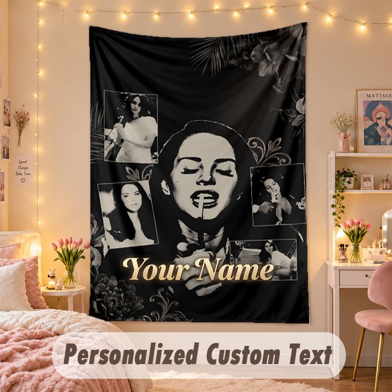 Arazzo Personalizzato su Misura, Stampa Lana Del Rey Testo con Nome Personalizzato Arte da Parete da Appendere per Camera da Letto