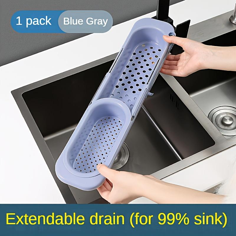 Adjustable Plastic Sink Caddy Organizer Expandable Dish Drainer Basket with Towel Bar Multipurpose Kitchen Storage Holder for Sponge,Soap