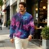 Men's Fall Casual Knit Pullover, Long Sleeve Collared Top with Pocket, Printed Outdoor Wear