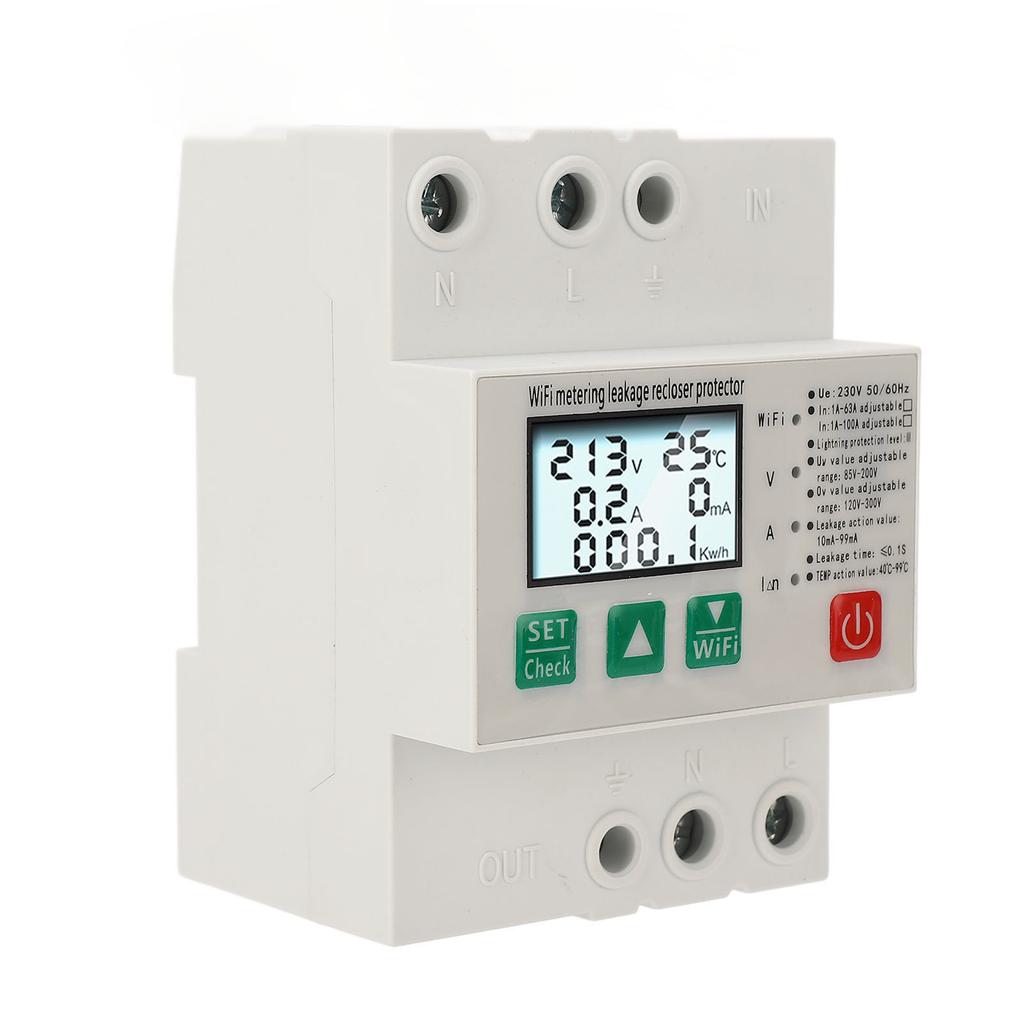Smart WiFi Circuit Breaker Over Under Voltage Leakage Lightning Protector with Power Count AC230 50 Or 60HZ 1A to 63A