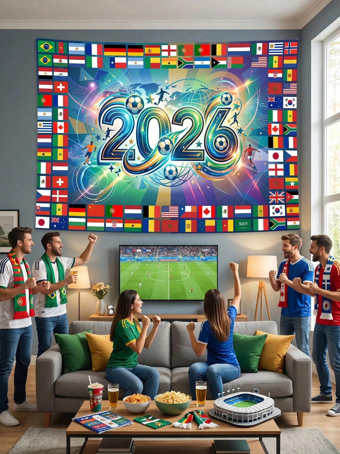 Soccer Cup 2026 Spectator Large Wall Tapestry 2026 Football Theme Tapestry Cool Room Stuff Gift For Friend Suitable For Bedroom 100X70CM