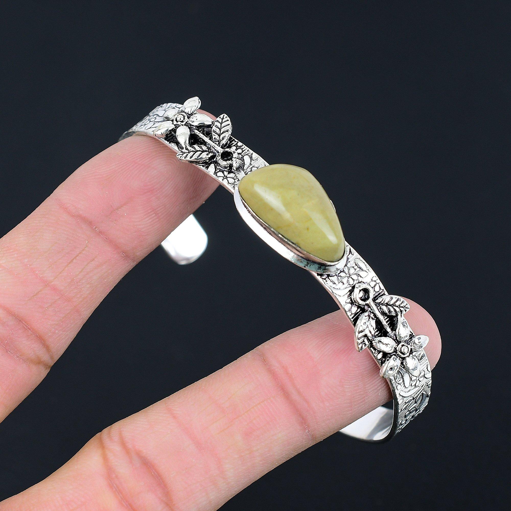 

Sisters Day Deal Polychrome Jasper Stone 925 Silver New Flower Bangle Bracelet Adjustable