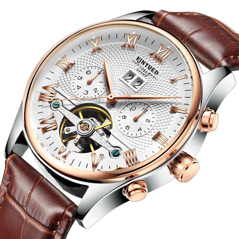 KINYUED Men s Fully Automatic Multifunctional Skeleton Tourbillon Mechanical Watch