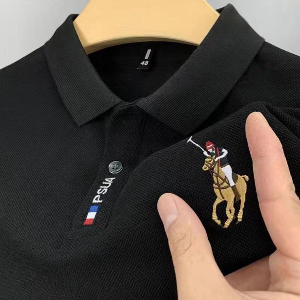Sommer Herre Poloskjorte med Kort-ermet Broderimønster, Fasjonabel og Casual Krage Kort-ermet Poloskjorte