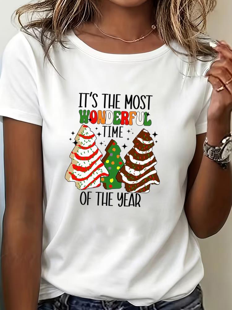 (Asian Size) cute style Tee Top Print New Year Clothing T Shirt Women Fashion Christmas Festival Female Woman Short Sleeve Graphic T-shirts