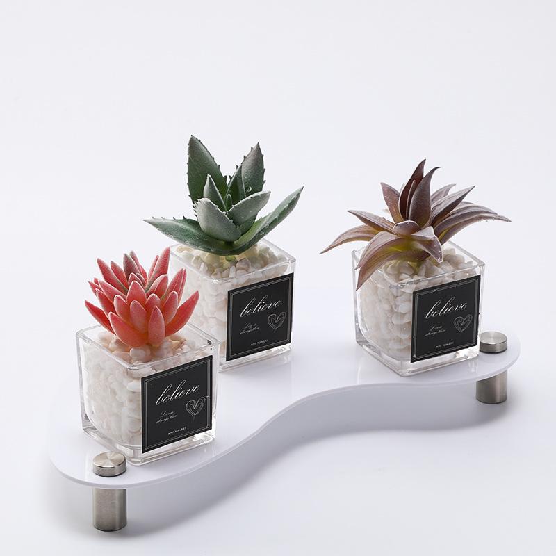 1 PC Simulation Mini Glass Flocked Succulent Potted Planter, Home Living Room Desk Office Ornament, Holiday Gift