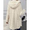 Women Hooded  Fleece Mid Length Coat Open Front Button Decor Warm Casual Winter Outerwear