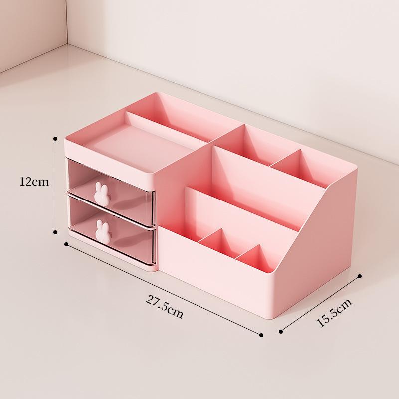 Desktop Organizer Box Plastic Transparent Drawer Style Cosmetic Stationery Storage Box Display Shelf Multi-Compartment Tray розовый