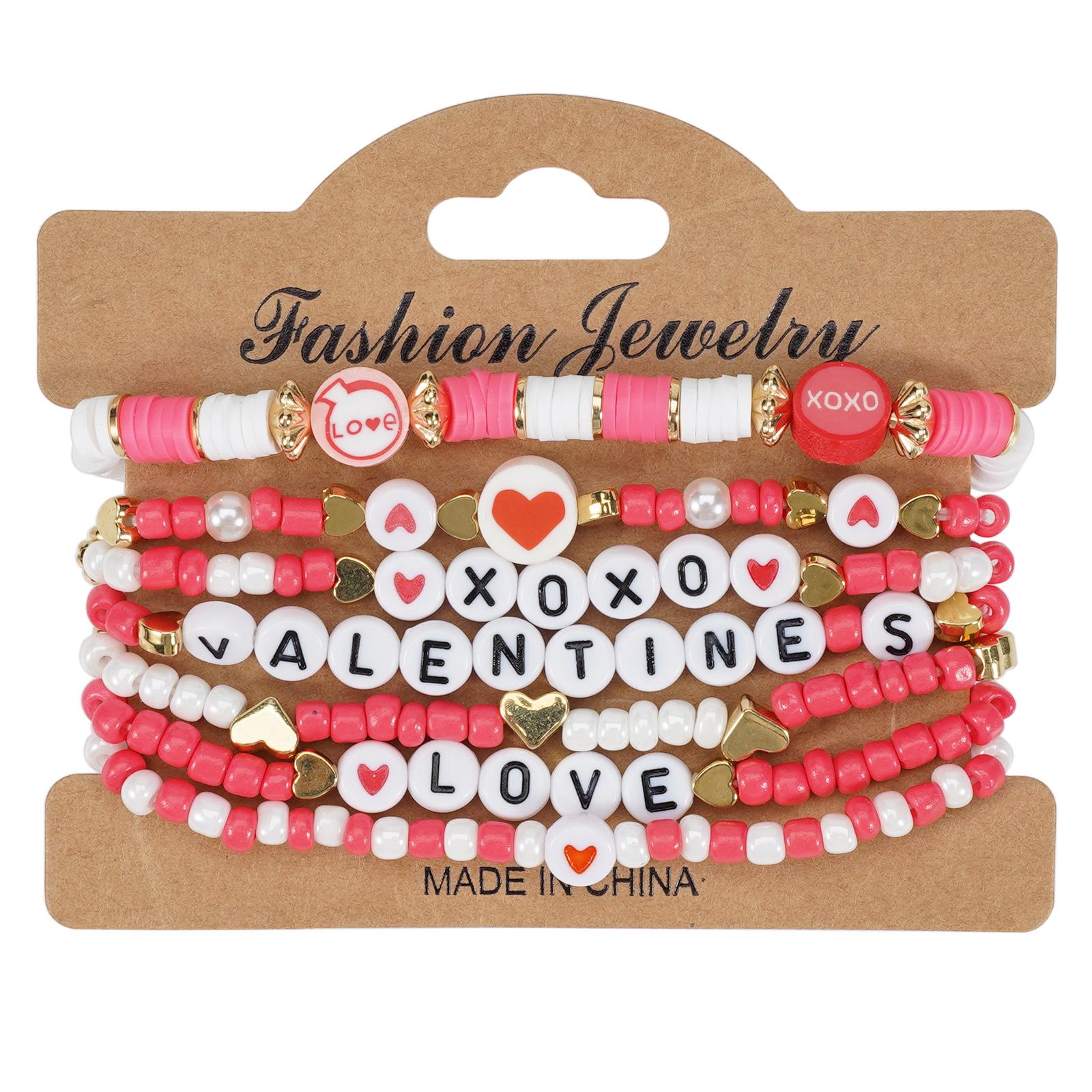 

Браслет эластичный многослойный из полимерной глины Сердце на День святого Валентина XOXO ЛЮБОВЬ , подарок на Циси