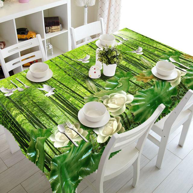 Stereo Bambo Tablecloth Chinese Style Jade Leaf Flower Washable Dustproof Thicken Cotton Cloth Rectangular And Round Table Cloth
