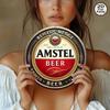 1pc Amstel Beer Vintage Metal Tin Sign 8x8 Inch Round Retro Wall Art Bar Home Pub Decor