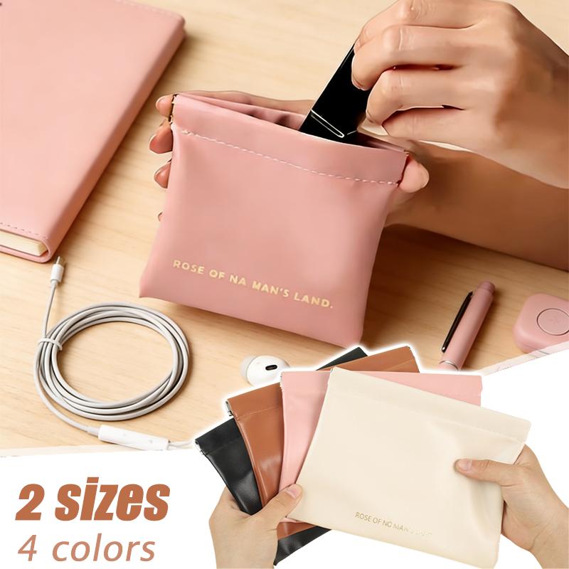 Mini Multifunctional Automatic Sealing PU Leather Storage Bag Travel Compact For Headphones Lipstick Coin Sanitary Napkins