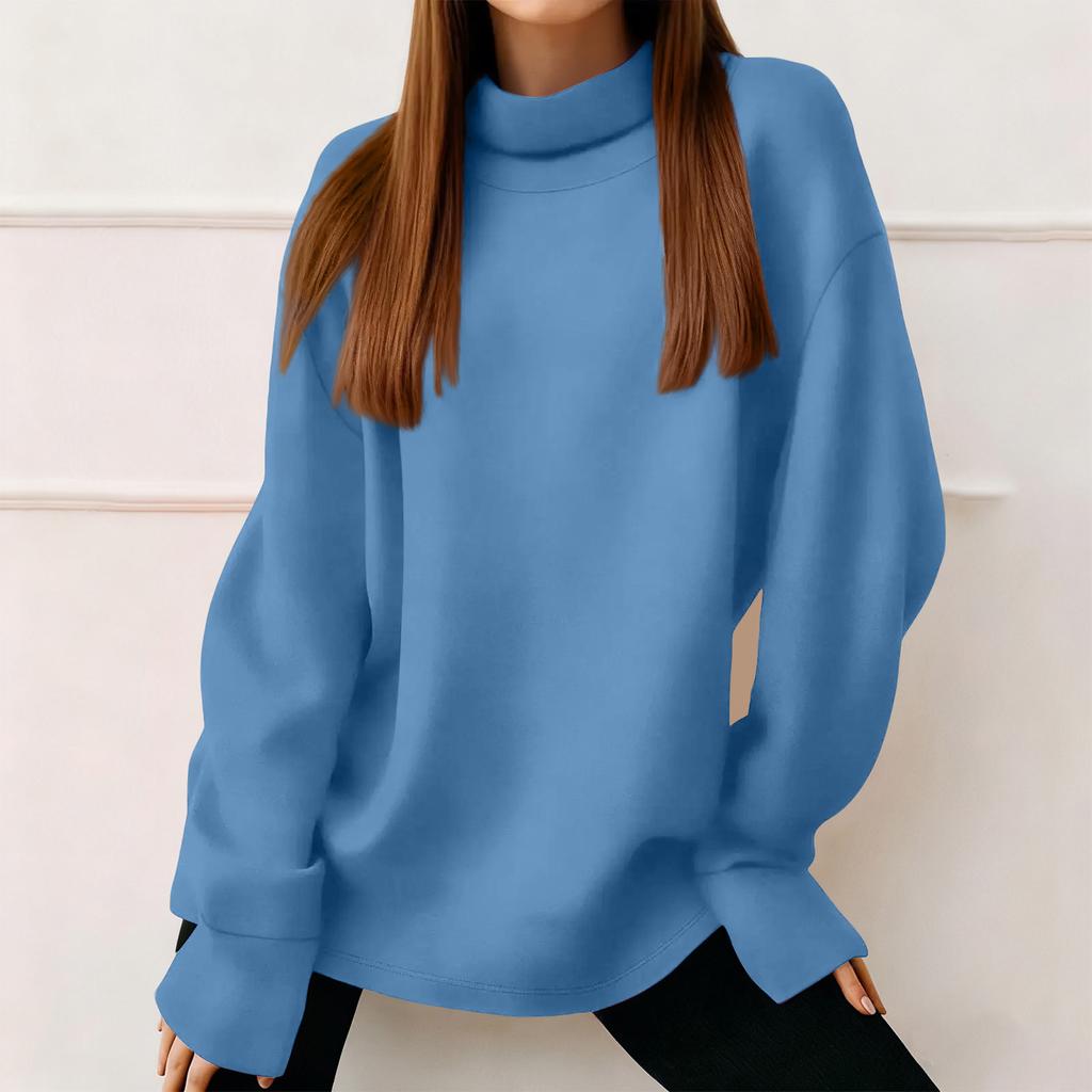 Women's Fashion Solid Color Long Sleeved Round Neck Pullover Casual Sweatshirt Top