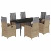 VidaXL 7-Piece Garden Dining Set with Cushions, Table and Chairs with Adjustable Backrest and Footrest 3212589