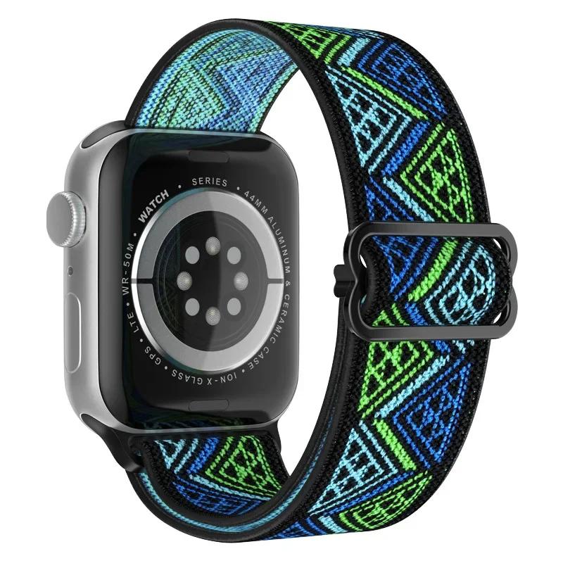 Elastyczny Nylonowy Pasek do Apple Watch ultra 2 49mm Seria 9/8/7 41mm 45mm38/42-40mm/44mm Boho Bransoletka iWatch 6 5 4 3 Se Pasek