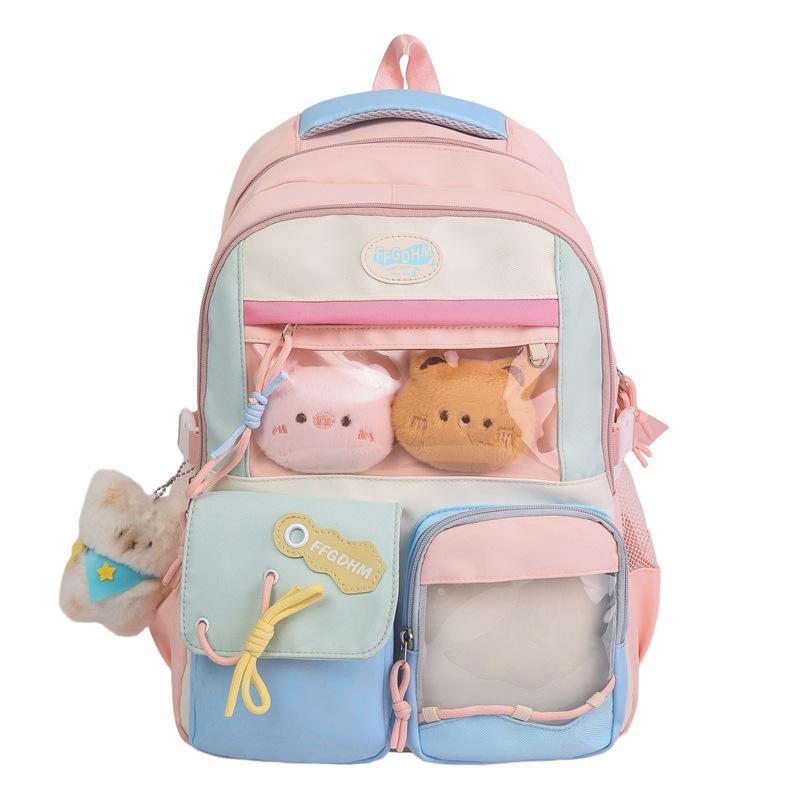 

Детский контрастный рюкзак, школьный рюкзак большой вместимости для учениц средней школы розовый