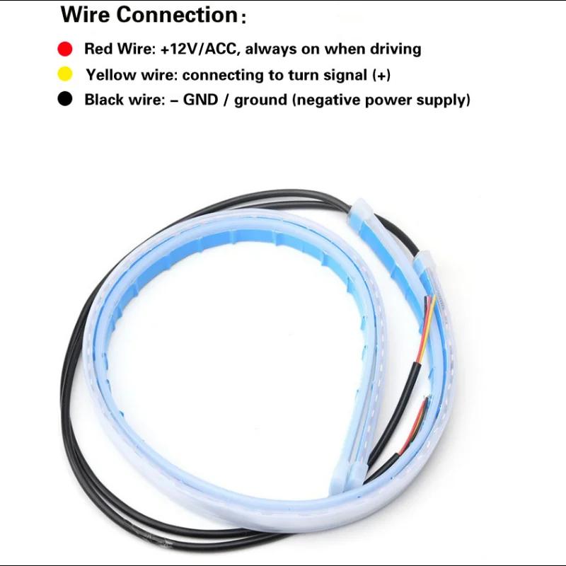2Pcs 45 - 60cm Universal Car Headlight Waterproof RGB LED Strip DRL Turn Signal Yellow Brake Flow Lights