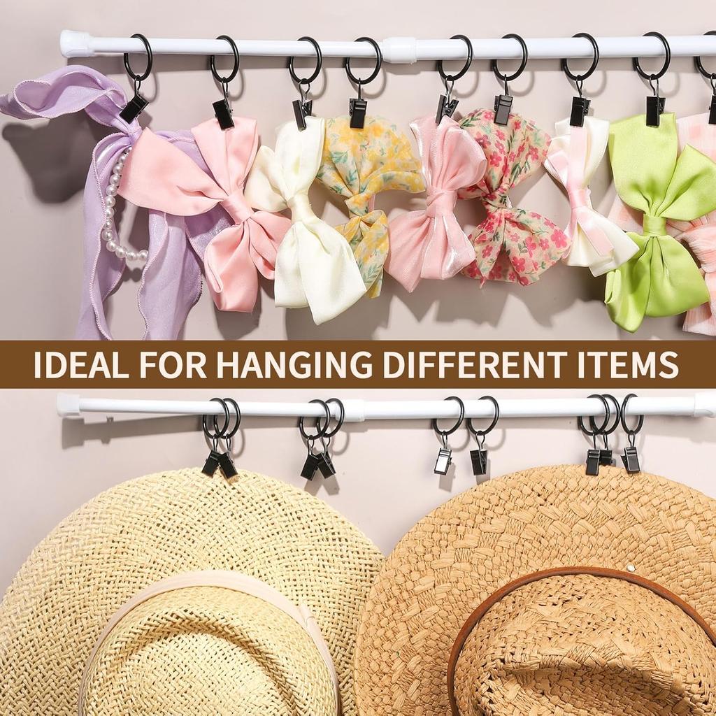 Teenitor 20 Pack Black Curtain Rings with Clips, Curtain Hooks Curtain Clips with Rings, Drapes Rings 1 Inch in Diameter, Fits up to 5/8" Curtain Rod