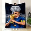 "Champion Player Holding World Cup Trophy" Patterned Flannel Blanket Perfect for the Bedroom Living Room, Sofa, or a Little Nap
