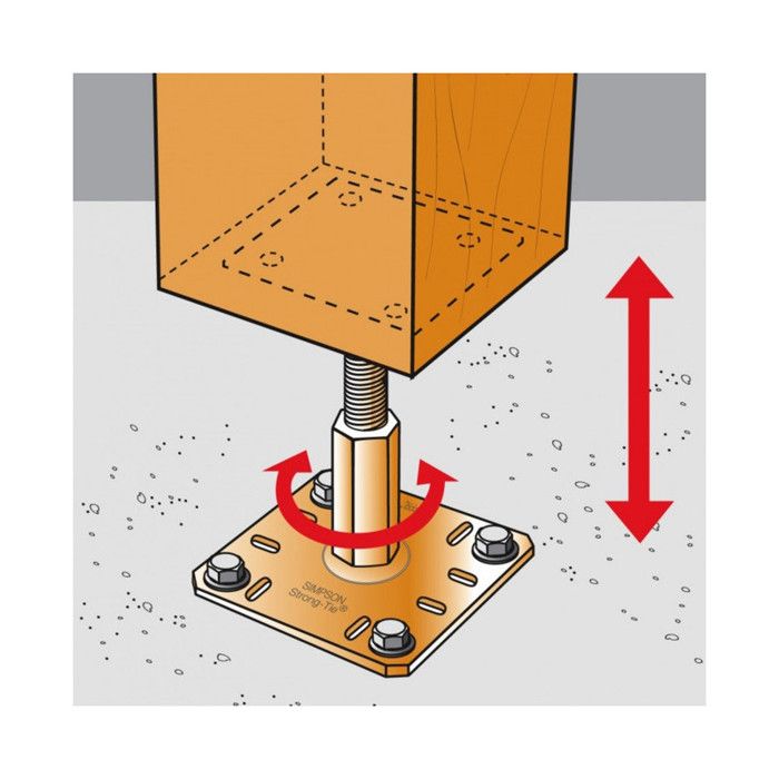 Adjustable Post Base Plate 130x130mm Height 100 To 150mm - SIMPSON - PPRC