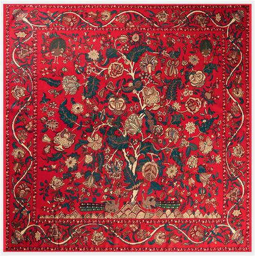

POBING Silk Scarf Women Large Shawls Desire Tree Print Stoles Square Bandana Luxury Kerchief Scarf Female Foulards 130CM