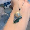 Cross Border Green Treasure Deep Yellow Shell Pearl Pendant Micro Inlaid Simulation Socialite Set Necklace Women