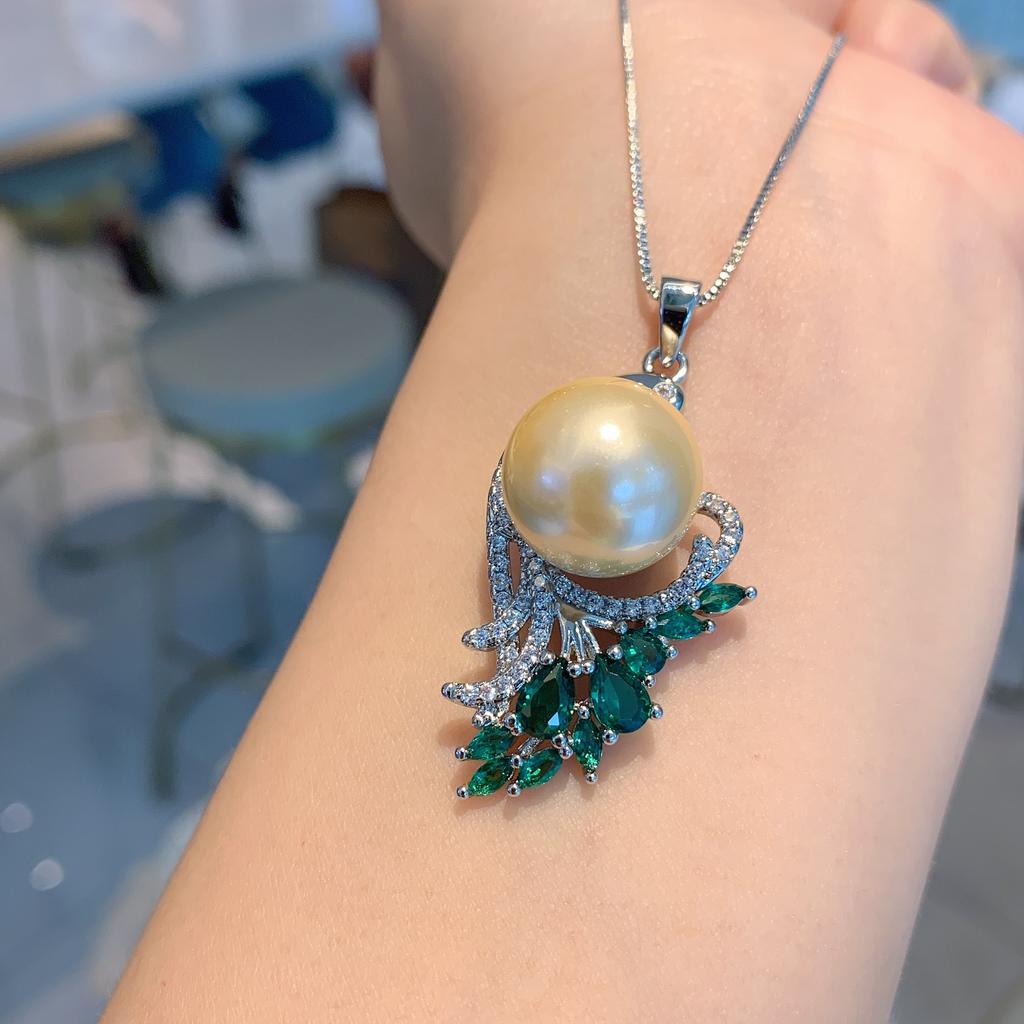 Cross Border Green Treasure Deep Yellow Shell Pearl Pendant Micro Inlaid Simulation Socialite Set Necklace Women