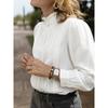 Spring Autumn New Elegant Artistic Style Lace Splicing Stand Up Collar Long Sleeve White Shirt For Women Blusas Femininas