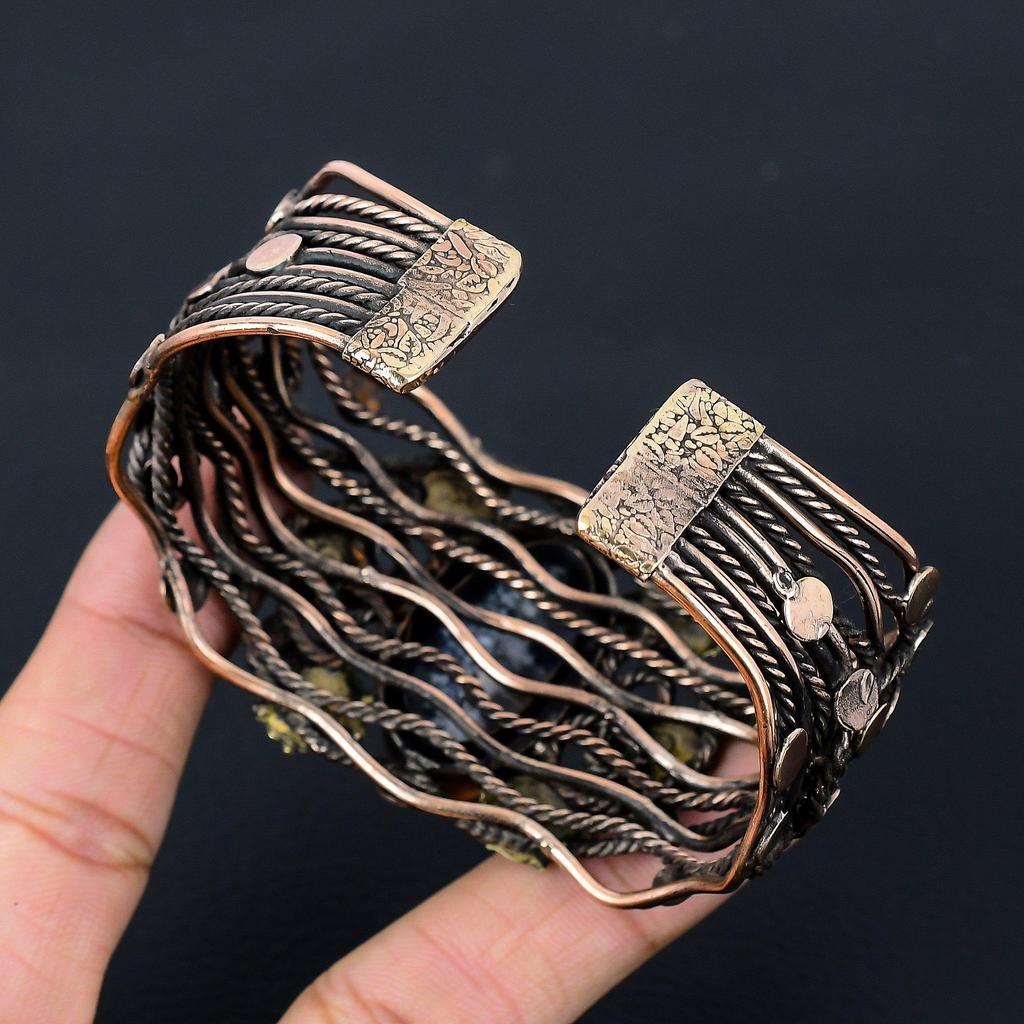 Dendrite Opal Gemstone Pure Copper Wire Wrapped Handmade Cuff/Bangle Jewelry