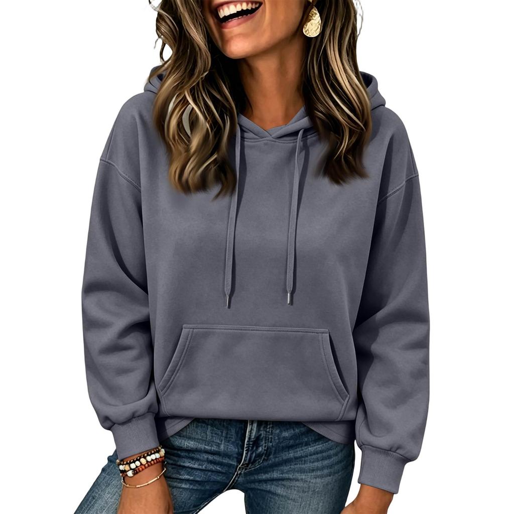 Felpa Casual da Donna Colore Spalle Cadenti Manica Lunga Pullover