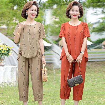 Middle-aged Women Clothing Summer 2 Piece Sets Women's Short Sleeve T-shirt and Harem Pants Loose Woman Suit