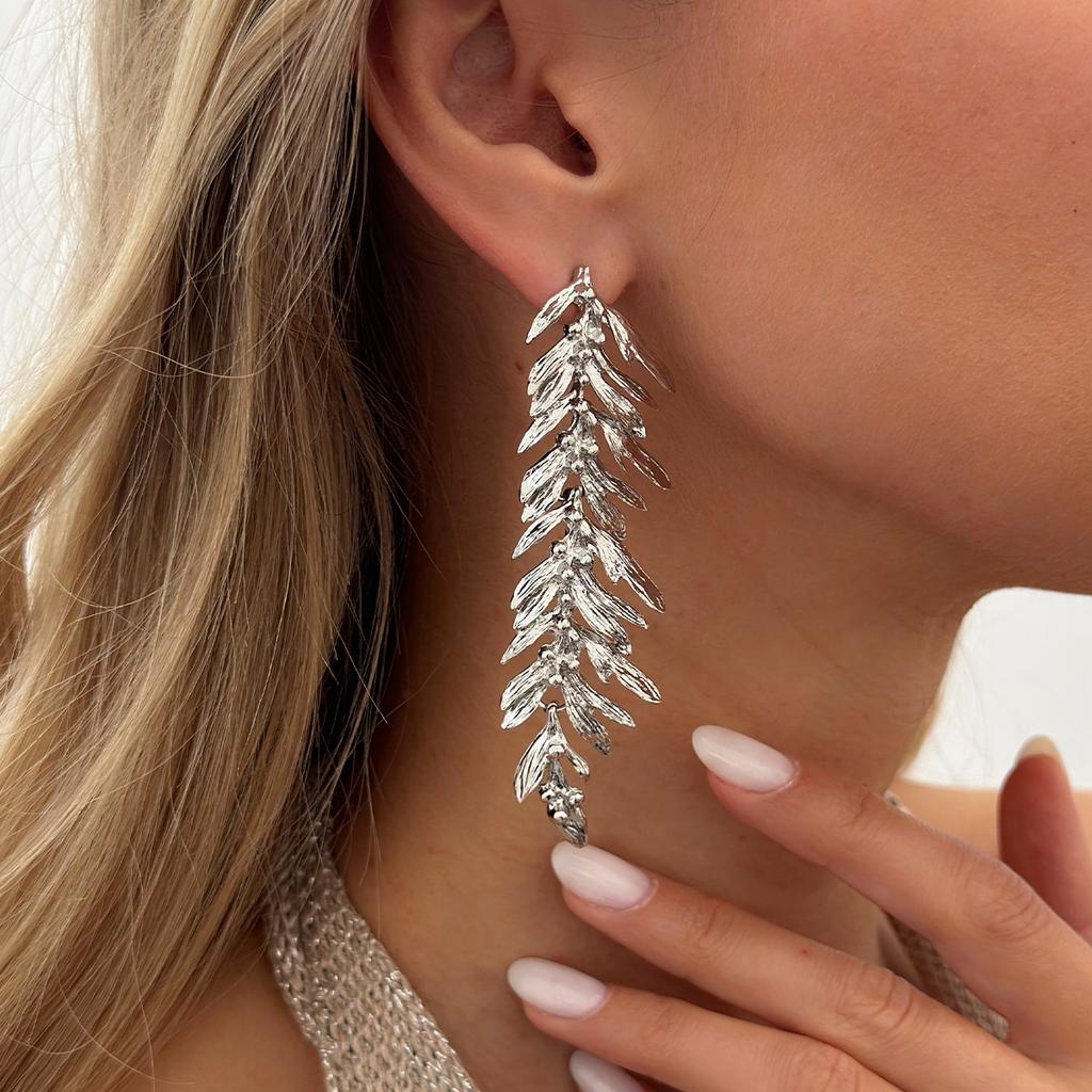 Fashion Creative Metal Wheat Ears Y-Shaped Long Necklace, Design Sense Geometric Leaf Tassel Necklace Women