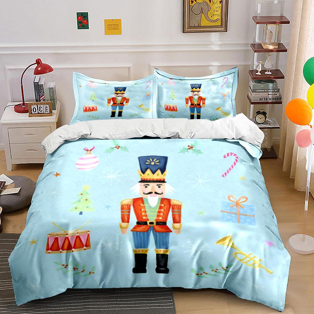 Nutcracker Christmas Pattern Bedding Duvet Cover Set (1*Duvet Cover 2*Pillowcases, without duvet insert)