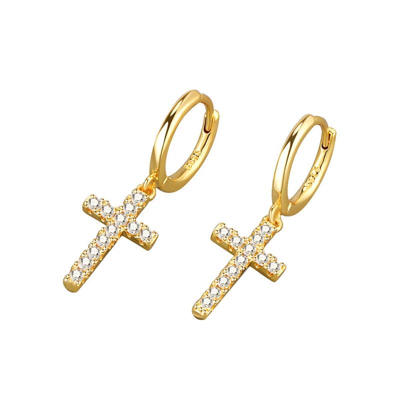 Huajie Personality Cross Shape Inlaid Brilliant Zircon Women's Pendant Earrings Delicate Classic Party New  Trend Tide