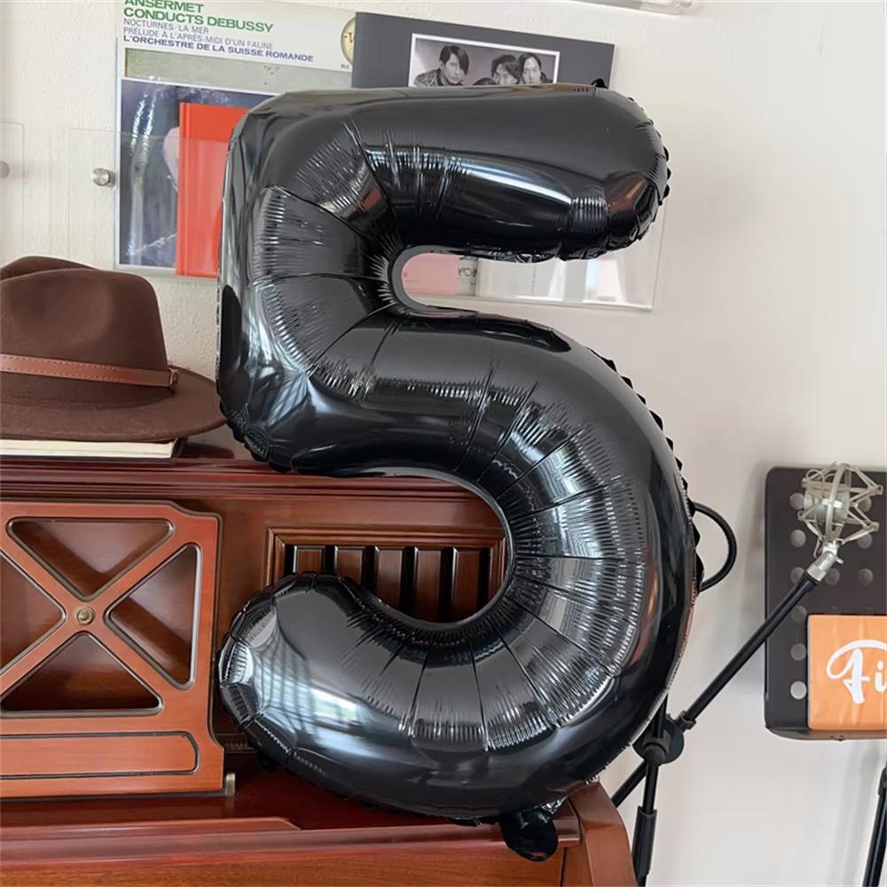 1pc INS 32inch Black Large Number Foil Balloons Figure Helium Balloon Birthday decals Photo props Birthday Party Decorations