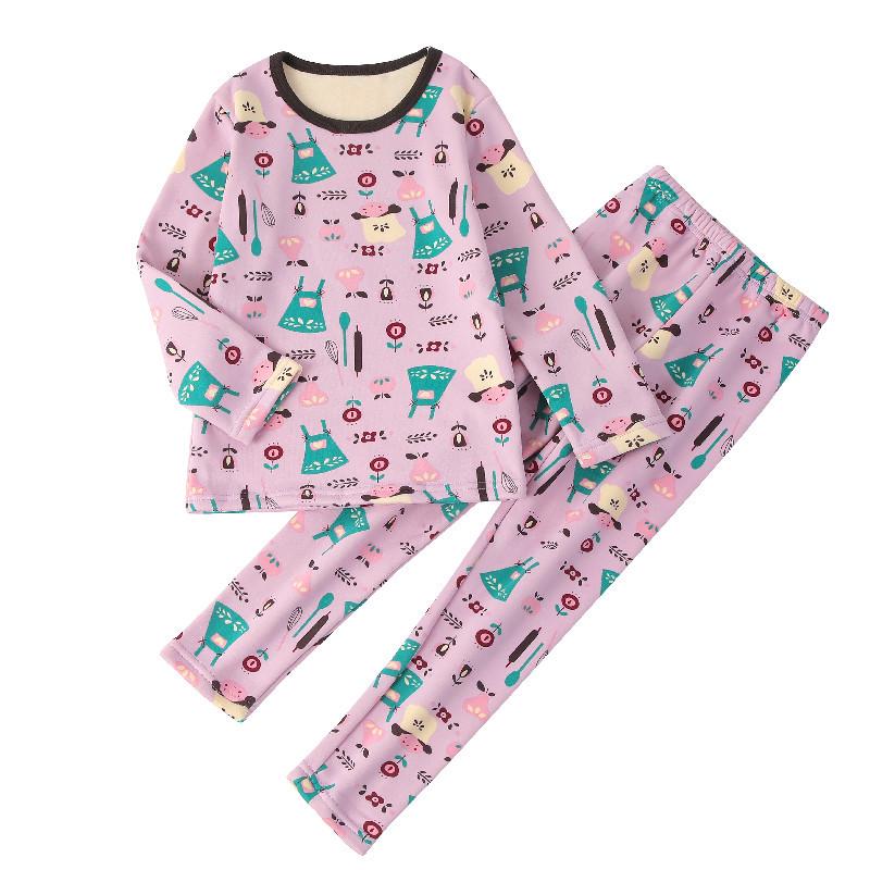 Children's Fleece-Lined Warm Pajama Set for Boys and Girls - Thick Winter Home Wear Pants and Top