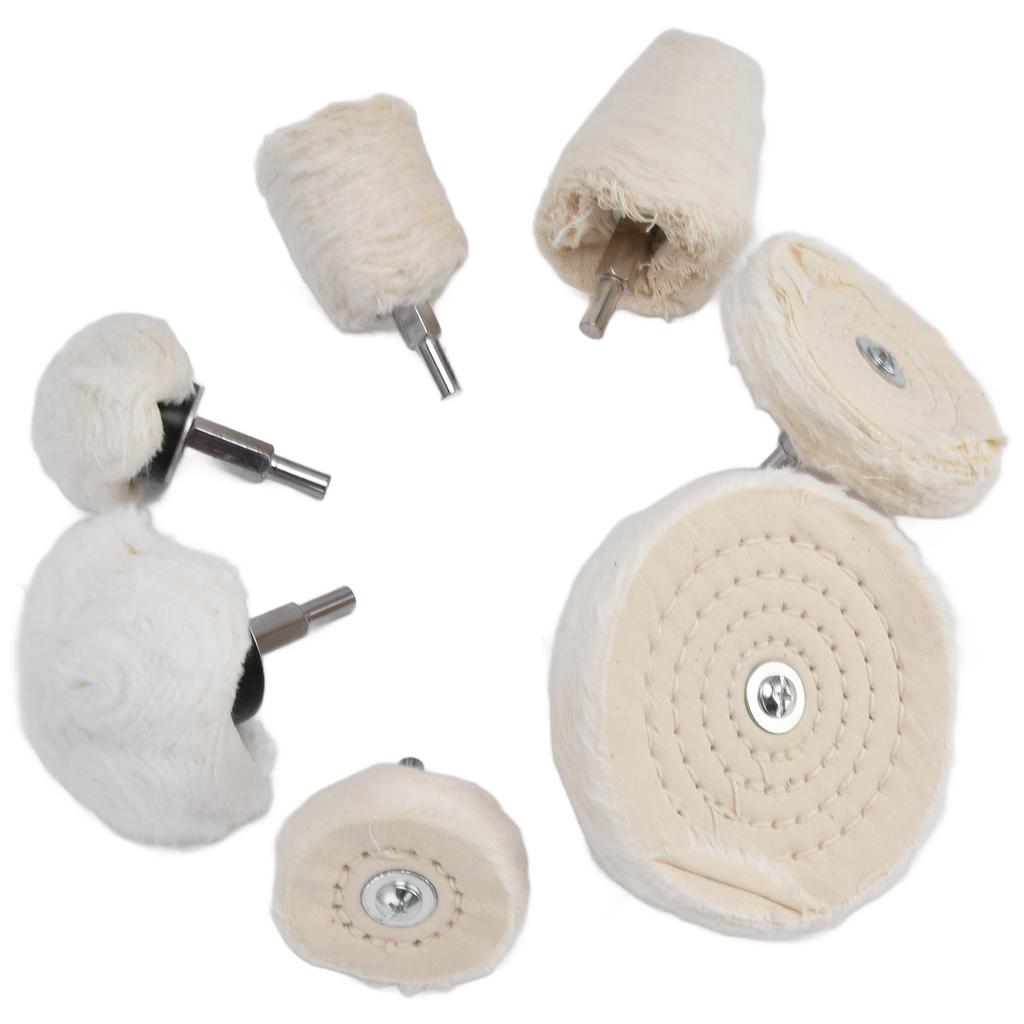 D5 7Pcs Polishing Wheel Kit Cotton Flannel Buffing Drill with 1/4in Shank for Metal Glass Grinding Polishing Cloth Wheel Set