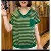 Women's Fashion Casual Summer Spring Stripe Print Short Sleeve V-Neck Blouses & Shirts