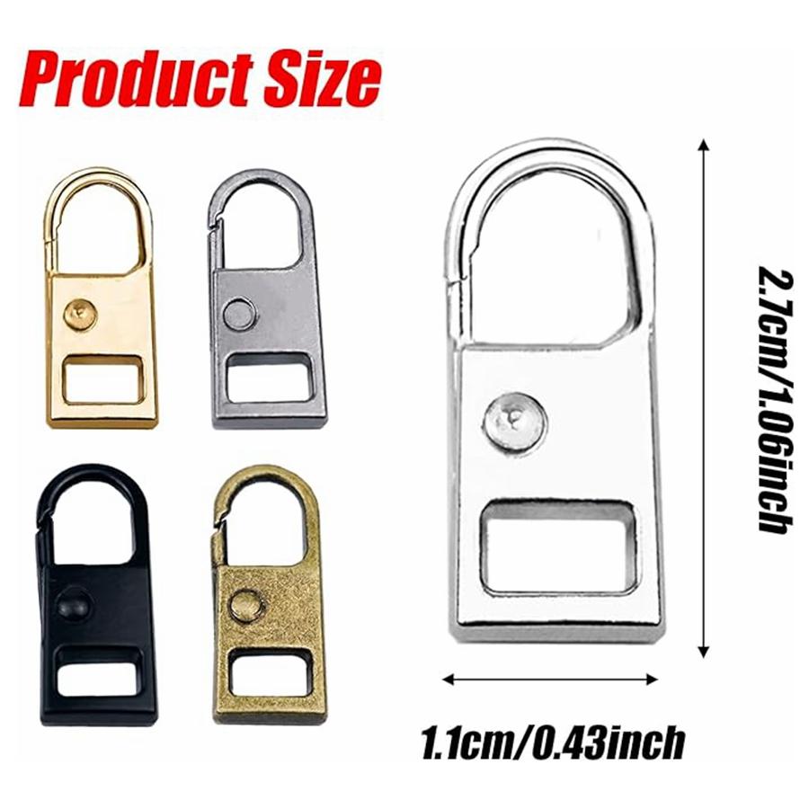 5 Pcs Zipper Pull Replacement Zipper Repair Kit Zipper Slider Pull Tab Metal Zipper Fixer Head for Luggage Backpack Jacket Suitcase Coat