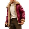 Men Jacket Contrast Color Patchwork Plush Lining Turndown Collar Zipper Coldproof Winter Faux Fur Outerwear Streetwear