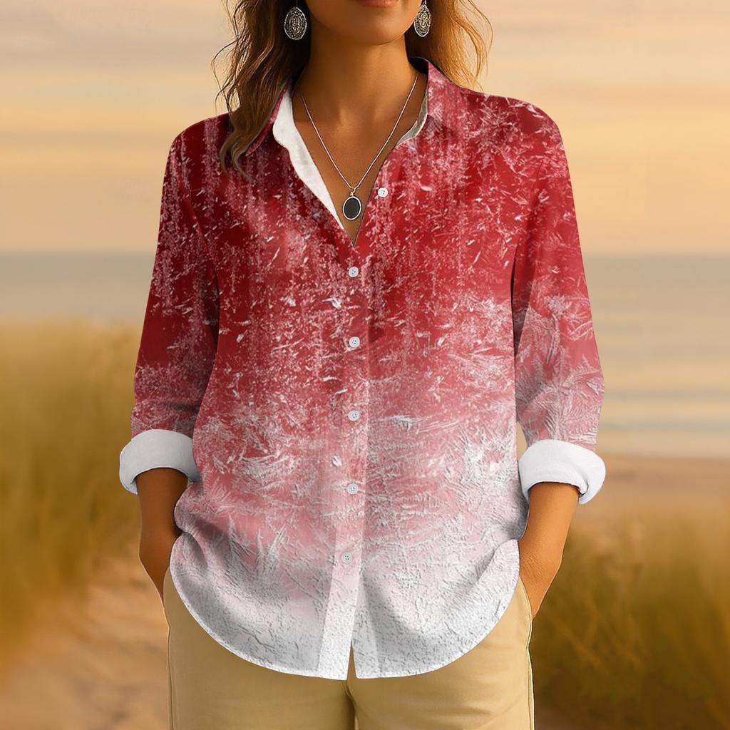 Women's Retro Halloween Printed Button Up Long Sleeved Casual Regular Shirt Collar Top