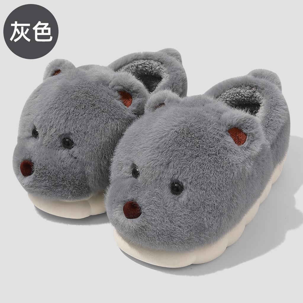 Cotton Slippers Winter Cute Bear Indoor Home Cartoon Plush Thermal Bag and Couple Cotton Shoes Winter