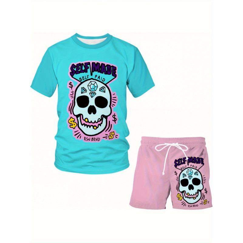 

3D digital printed short-sleeved shorts suit casual sports style suitable for outdoor street wear XL