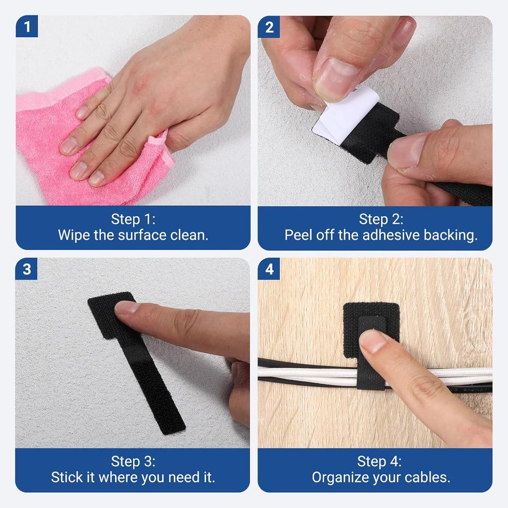 80 PCS Adhesive Hook and Loop Cord Ties, Adjustable Appliance Cord Organizer Multi-Purpose Cords Ties for Charging Cables Household Office Kitchen