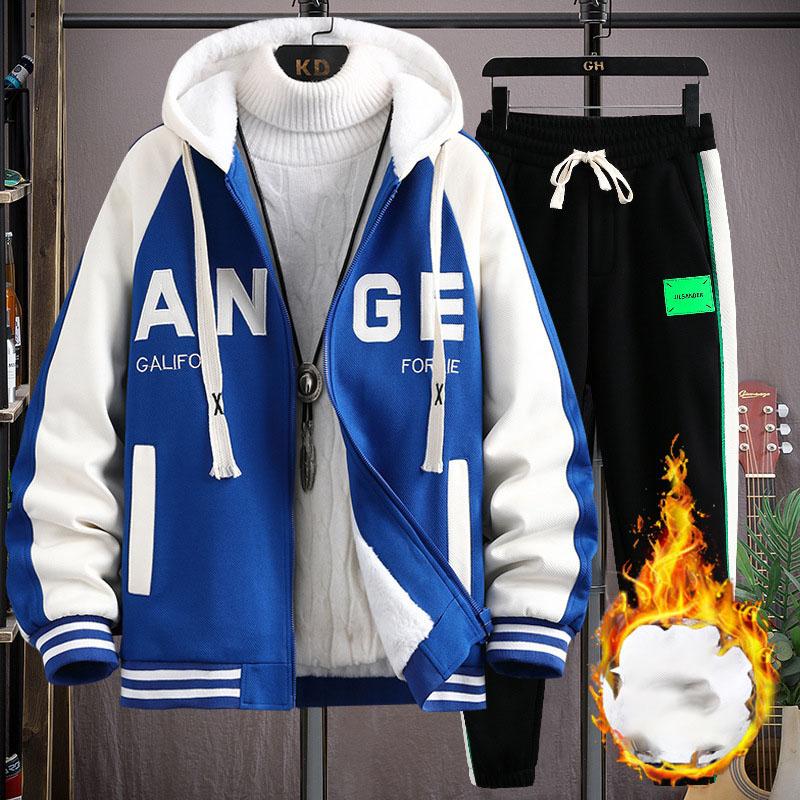 

Зимний мужской спортивный костюм повседневная куртка с капюшоном спортивная куртка спортивные штаны комплект из 2 предметов хип-хоп толстый теплый комплект XXL