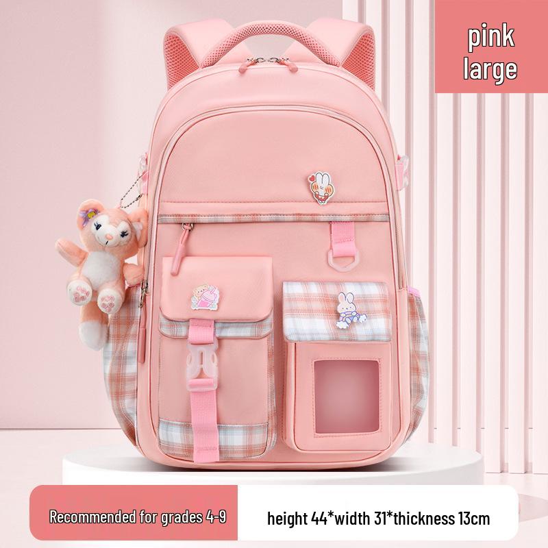 Girls' Trendy Lightweight Backpack: Spine-Protective, Double Shoulder Design for Grades 3-6