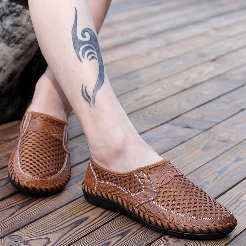 38-50 Men's Summer Anti-skid Breathable Wear-resistant Rubber Soft Sole Moccasins Beach Shoes Driving Car Shoes