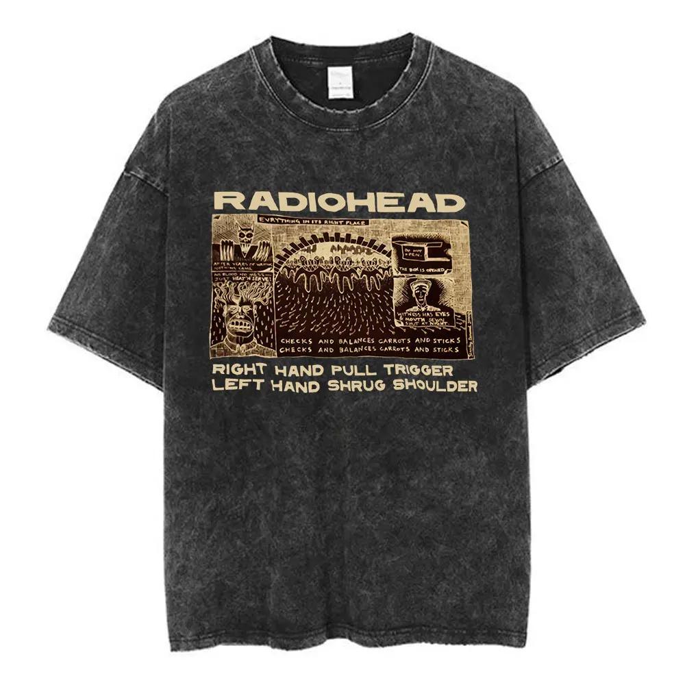 British Rock Band Radiohead Classic Poster Graphic Print T-shirt Men Women Streetwear Hip Hop Vintage Washed Cotton Loose Oversized Top Summer New Tee