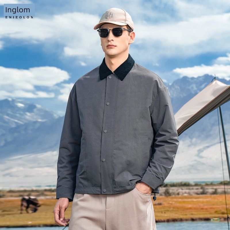 

Yingjue Lunbaen Style Retro Color-Blocked Lapel Jacket for Men 2025 Autumn and Winter Outdoor Windproof Short Casual Coat Dark gray 2XL