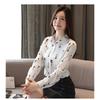 YYFS Women's Fashion Casual Spring Autumn Flower Pattern Print Long Sleeve POLO Neck Blouses & Shirts